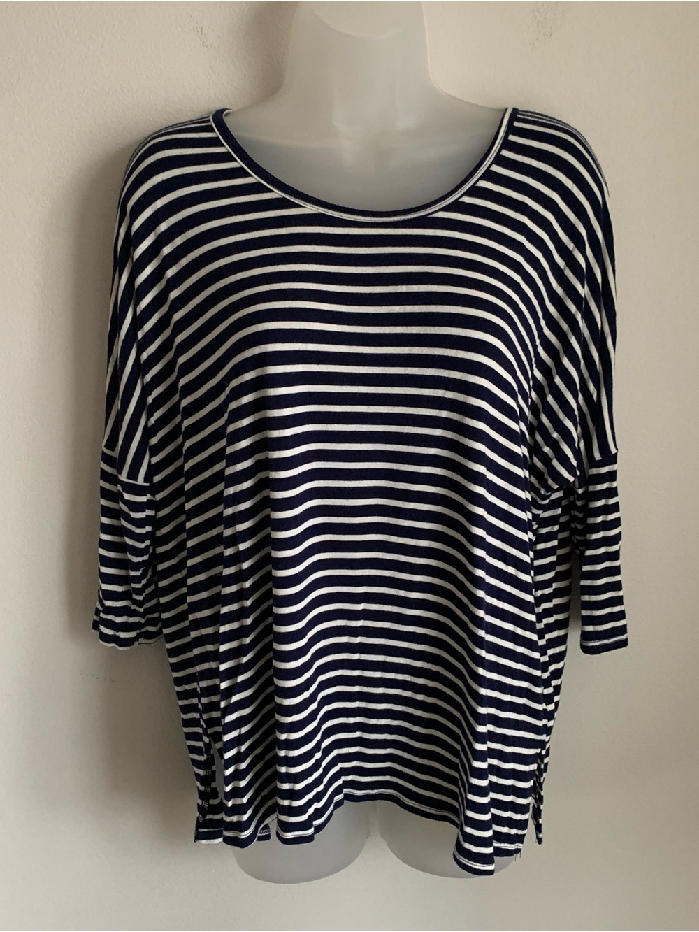 Socialite Navy and White Striped Long Sleeve Boatneck Top